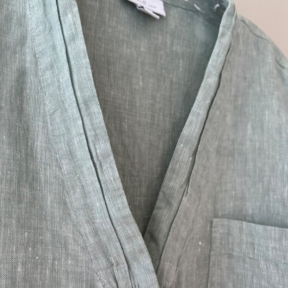 J.Jill Linen Woven Sage Tunic Relaxed Fit Blouse Summer V Neck Top Pocket Size L - Picture 4 of 10